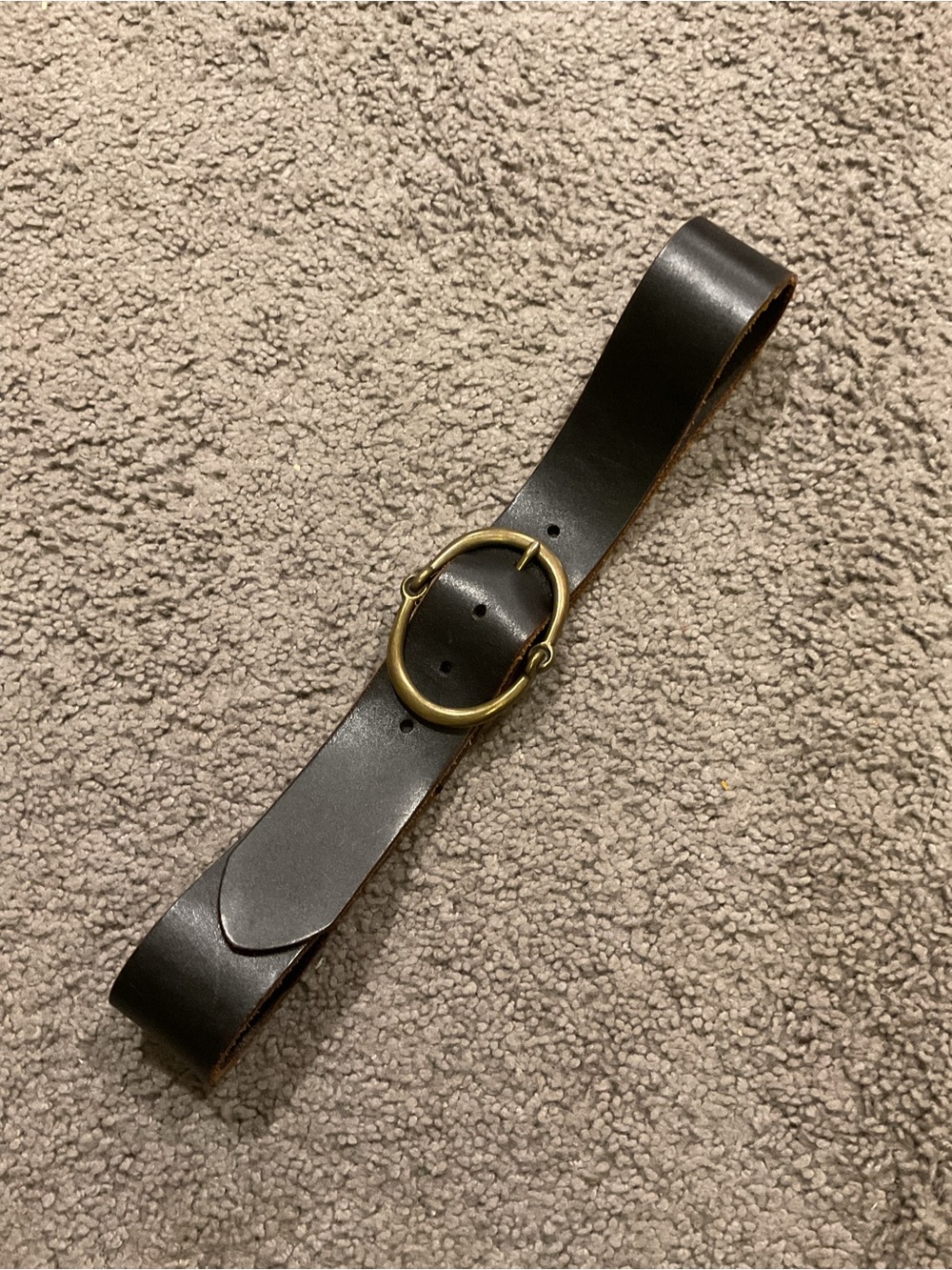 Ralph Lauren Vintage Black Leather Belt with Brass Oval Buckle Y2K Preppy Casual